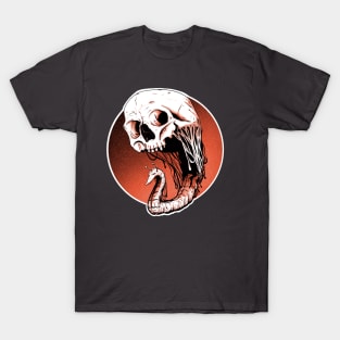 Skull Stalker - A Dark Macabre Skull Alien Brain Eating Retro SciFi Design T-Shirt